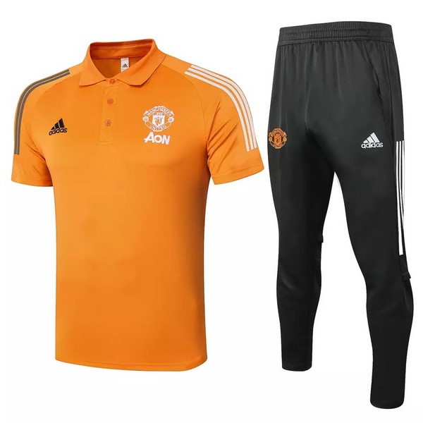 Polo Conjunto Completo Manchester United 2020 2021 Naranja Negro